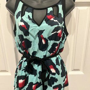 Rampage Women's Blouse Size Medium Turquoise Black New Tie around the Waist
